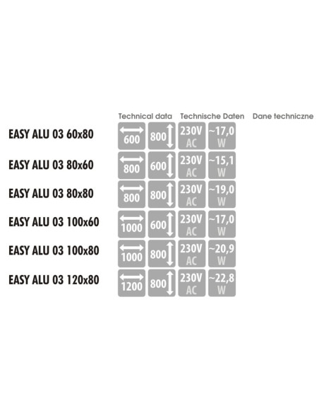 Keturkampis veidrodis EASY ALU 03 su LED apšvietimu