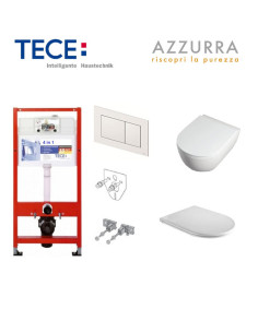 Pakabinamo WC komplektas - Tece 4in1 rėmas + unitazas Comoda EasyClean su plonu Slim SoftClose dangčiu