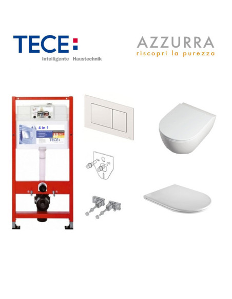 Pakabinamo WC komplektas - Tece 4in1 rėmas + unitazas Comoda EasyClean su plonu Slim SoftClose dangčiu