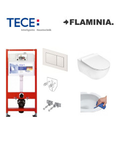 Pakabinamo WC komplektas - Tece 4in1 rėmas + unitazas Flaminia App Go Clean Rimless su Slim SoftClose dangčiu