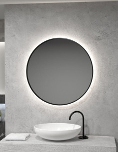 Apvalus veidrodis RONDA PLUS juodais rėmais ir LED apšvietimu