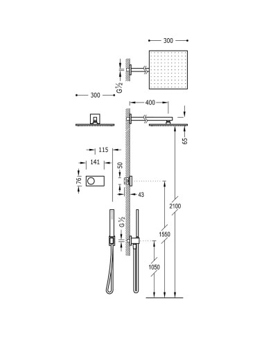 Potinkinis termostatinis dušo komplektas TRES SHOWER TECHNOLOGY su sensoriniu valdymo bloku