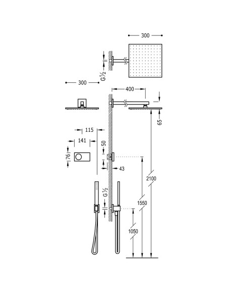 Potinkinis termostatinis dušo komplektas TRES SHOWER TECHNOLOGY su sensoriniu valdymo bloku