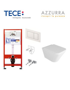 Pakabinamo WC komplektas - Tece 4in1 rėmas + unitazas Azzurra Build su SoftClose dangčiu
