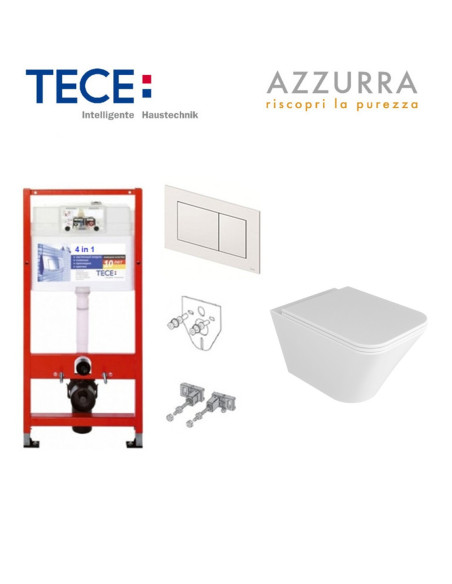 Pakabinamo WC komplektas - Tece 4in1 rėmas + unitazas Azzurra Build su SoftClose dangčiu