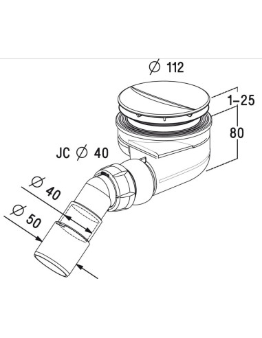 Sifonas dušo padeklui Turboflow TB90P 90mm techninis brėžinys