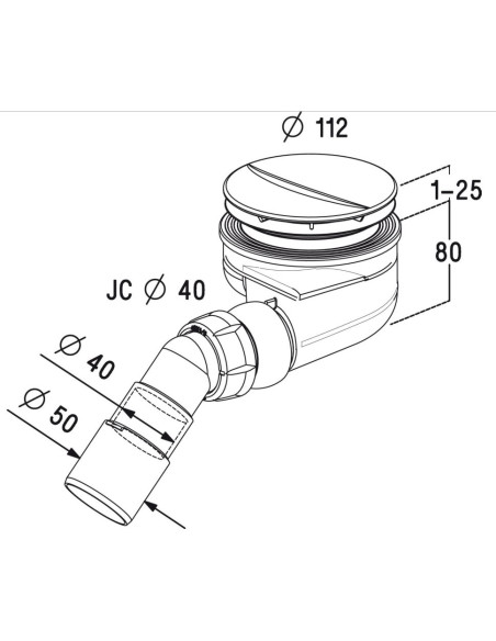 Sifonas dušo padeklui Turboflow TB90P 90mm techninis brėžinys