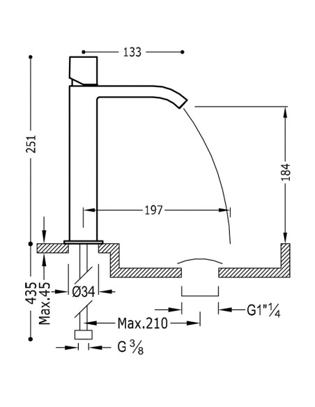 Maišytuvas praustuvui CUADRO 184 su krioklio srove, su kvadratine rankenėle be d.v.