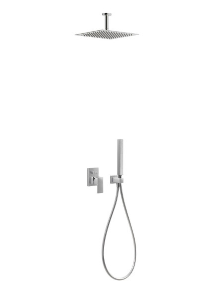 Potinkinis maišytuvas dušui CUADRO su kvadratine dušo galva 300x300 mm iš lubų, su dušeliu - lazdele, su p.d.
