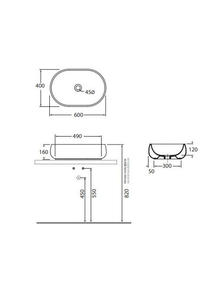Pastatomas praustuvas dubuo Nuvola 600x400 H160 baltas