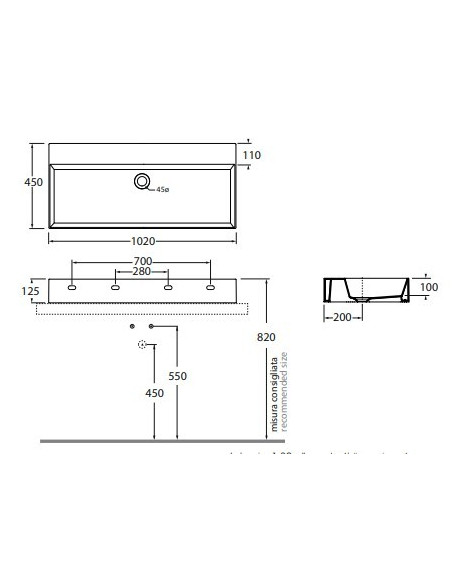 Praustuvas Azzurra Elegance Squared 1020x450 be angos maišytuvui