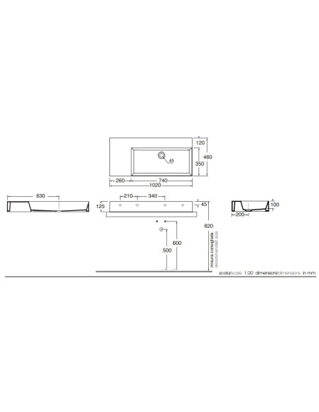 Praustuvas Azzurra Elegance Squared 1020x460 be angos maišytuvui, dubuo dešinėje