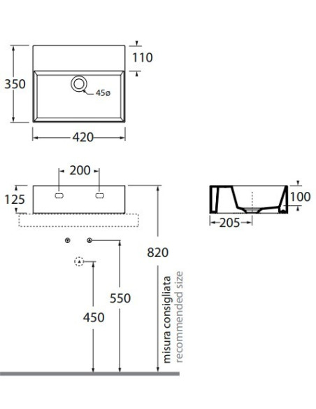 Praustuvas Azzurra Elegance Squared 420x350 be angos maišytuvui