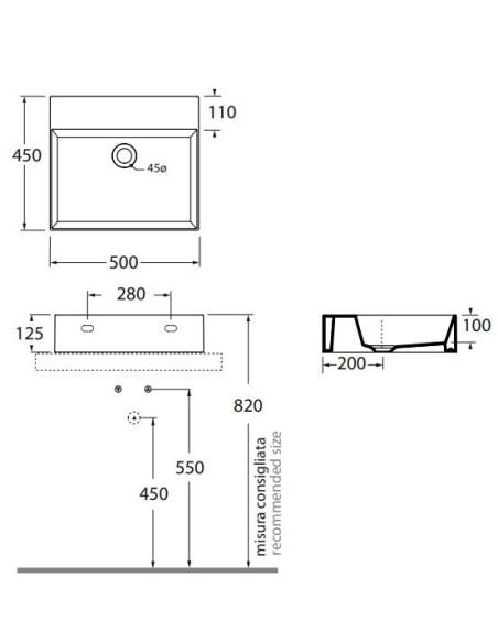 Praustuvas Azzurra Elegance Squared 500x450 be angos maišytuvui