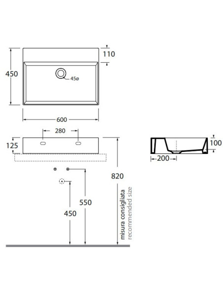 Praustuvas Azzurra Elegance Squared 600x450 be angos maišytuvui