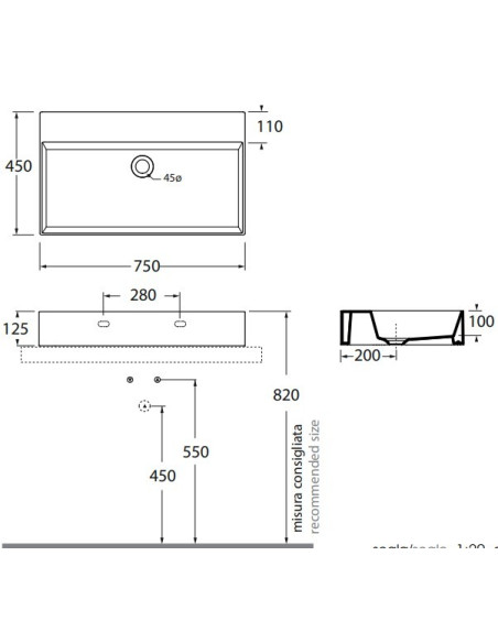 Praustuvas Azzurra Elegance Squared 750x450 be angos maišytuvui