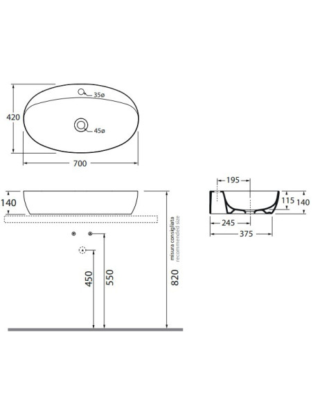 Praustuvas Azzurra Elegance Circle 700x420 su anga maišytuvui