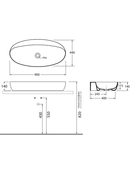 Praustuvas dubuo Azzurra Elegance Circle 900x440 H140 be angos maišytuvui
