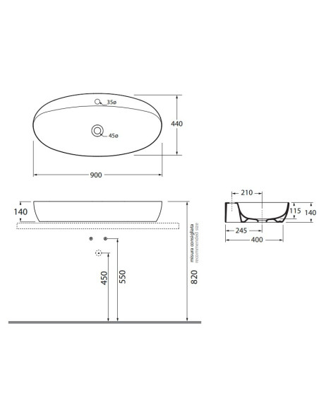 Praustuvas Azzurra Elegance Circle 900x440 su anga maišytuvui
