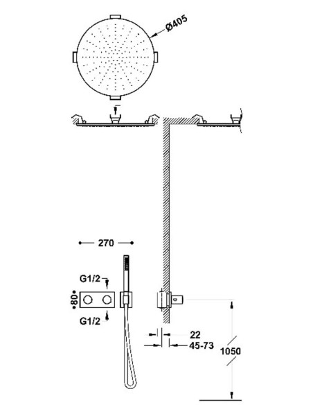 Termostatinė dušo sistema su lietaus galva Ø 405 mm iš lubų B-SYSTEM