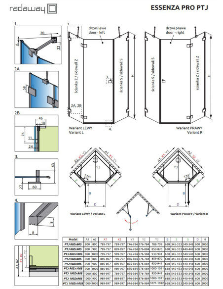 Penkiakampė dušo kabina Radaway Essenza Pro Brushed Nickel PTJ