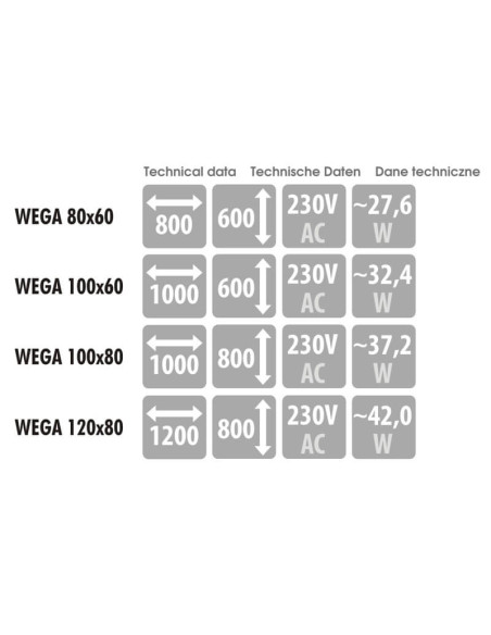 Keturkampis veidrodis WEGA su LED apšvietimu 1000x800