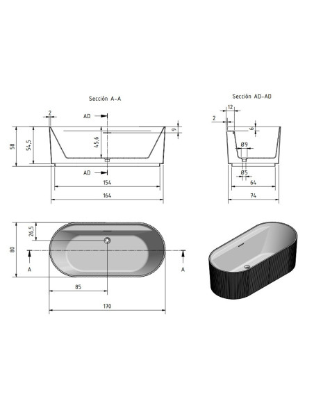 Akrilinė vonia Zenon Olympia 170x80 laisvai pastatoma