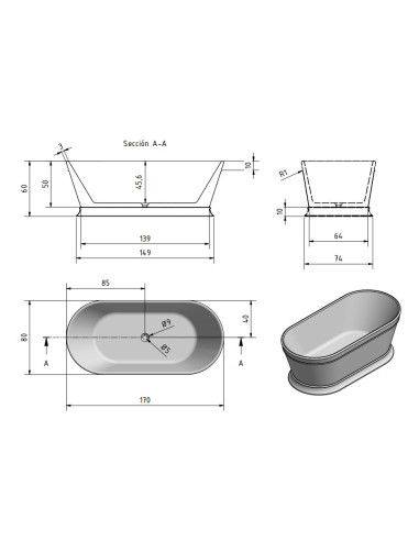 Akrilinė vonia Zenon Heritage 170x80 laisvai pastatoma