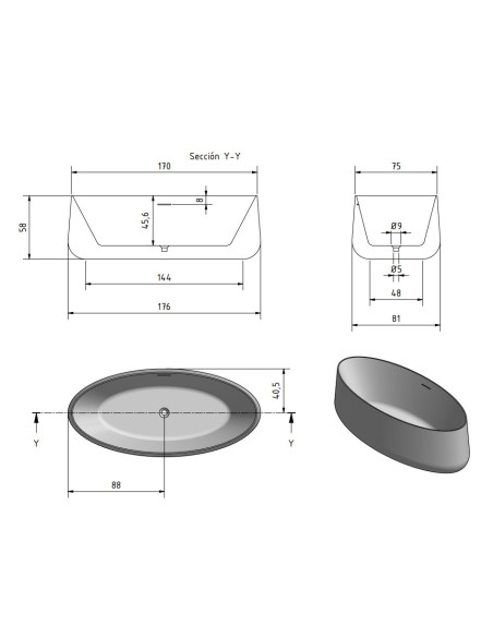 Akrilinė vonia Zenon Elipse 170x75 laisvai pastatoma