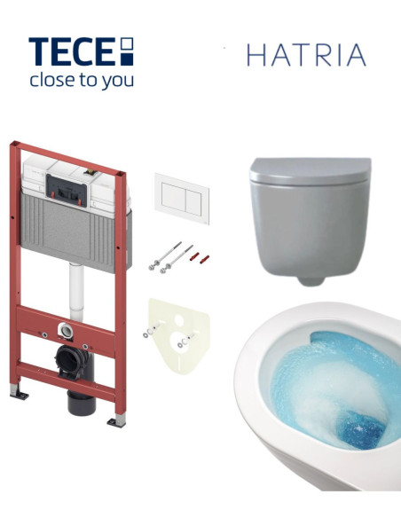 Pakabinamo WC komplektas - Tece 4in1 rėmas + unitazas Hatria FUTURA VORTEX su sūkurio nubėgimu + lėtai nusileidžiantis dangtis