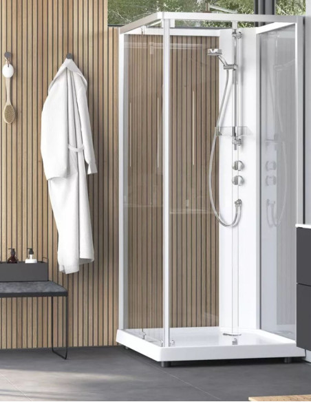 Dušo kabina Showerama 10-5 Comfort su galinėmis sienelėmis ir maišytuvu 90x90