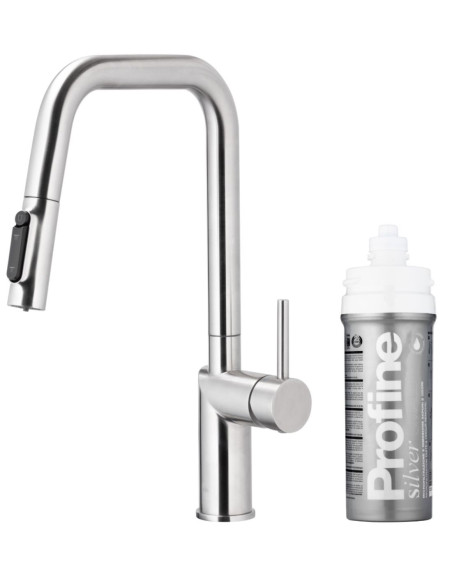 Maišytuvas plautuvei DUERO PURE STYLE INOX su vandens filtravimo sistema ir ištraukiamu žarna