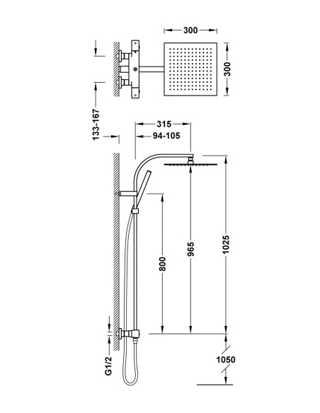 Termostatinė dušo sistema EXCLUSIVE CUADRO su kvadratine 300mm x 300mm dušo galva