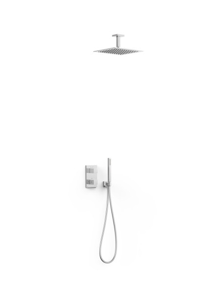 Termostatinė potinkinė THERM-BOX dušo sistema su kvadratine 300 mm x 300 mm dušo galva iš lubų