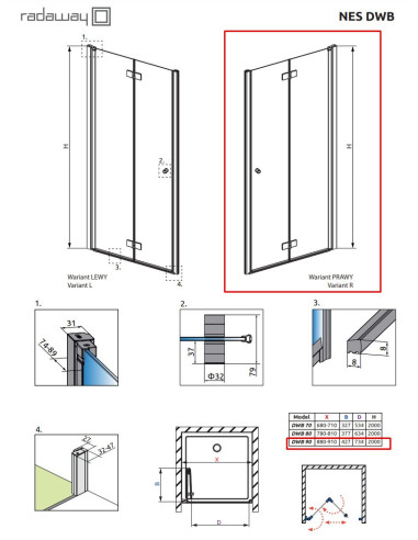 Radaway Nes DWB dušo durys 90cm,...