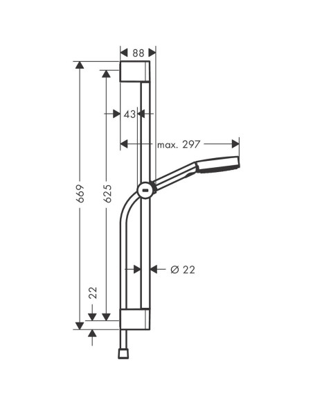 Hansgrohe dušo komplektas Pulsify Select S 105 3jet Relaxation, su dušo stovu 65 cm, juodas matinis