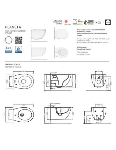 Pakabinama bidė PLANETA balta blizgi