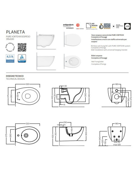 Pakabinama bidė PLANETA balta blizgi