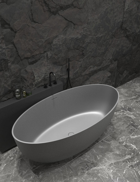 Solid Surface vonia VAYER AKSA 1600x800 H-606 click-clack baltu sifono dangteliu, integruotas persipylimas, balta matinė
