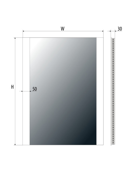 Keturkampis veidrodis EASY 03 su LED apšvietimu 100x60cm, horizontalus