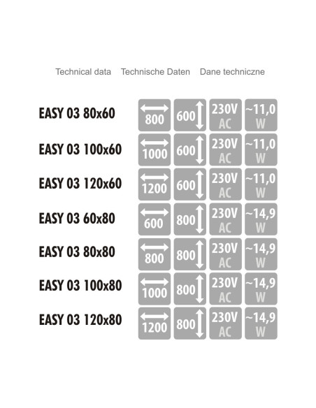 Keturkampis veidrodis EASY 03 su LED apšvietimu 100x60cm, horizontalus