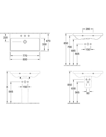 Praustuvas baldinis Villeroy&Boch Avento 800x470mm, baltas