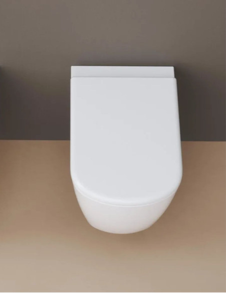 Pakabinamas unitazas AUREA VORTEX SuperGlaze danga su sukūriniu vandens nuleidimu su Softclose dangčiu