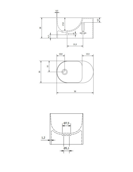 Pakabinamas praustuvas Zenon GUADIANA SOFT 500X300 H280