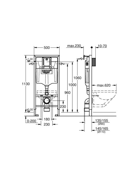 GROHE Rapid SL 2-in-1 WC potinkinis rėmas, 1.13 m