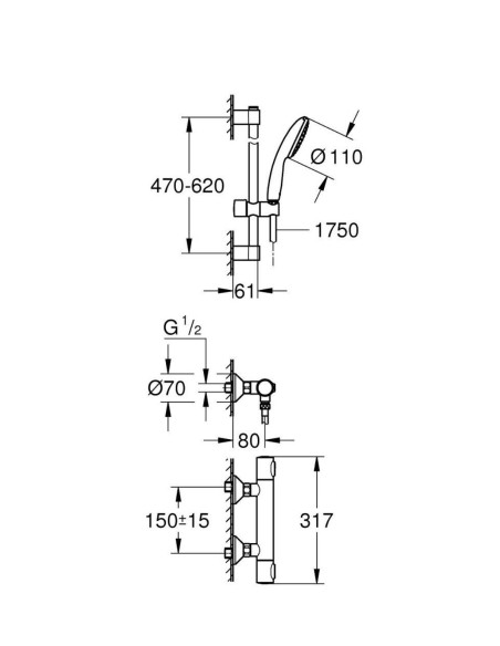 GROHE Grohtherm 500 termostatinis dušo maišytuvas, chromas