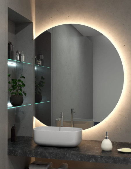 CERCHIO P apvalus LED veidrodis be rėmo (1 pjovimas kas 5 cm iki Ø/2)