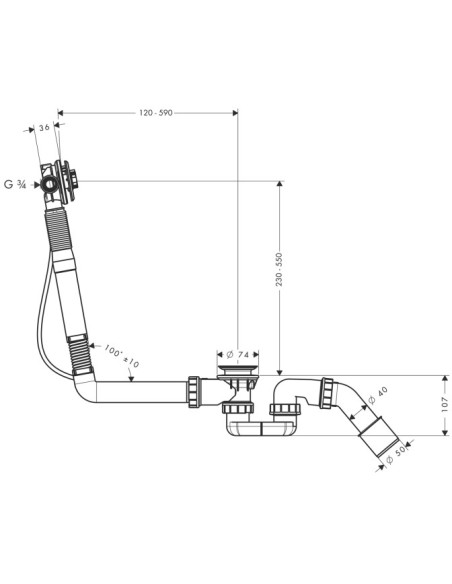 Hansgrohe Exafill S (prailgintas) sifonas voniai su vandens prileidimo funkcija
