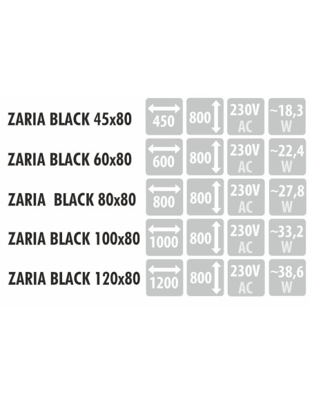 ZARIA BLACK stačiakampis veidrodis su LED apšvietimu