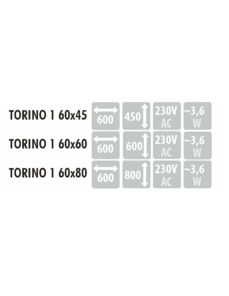 TORINO 1 stačiakampis veidrodis su rėmu, LED apšvietimu ir reguliuojamu kampu